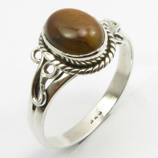 Tiger Eye Sterling Silver Embellished Ring