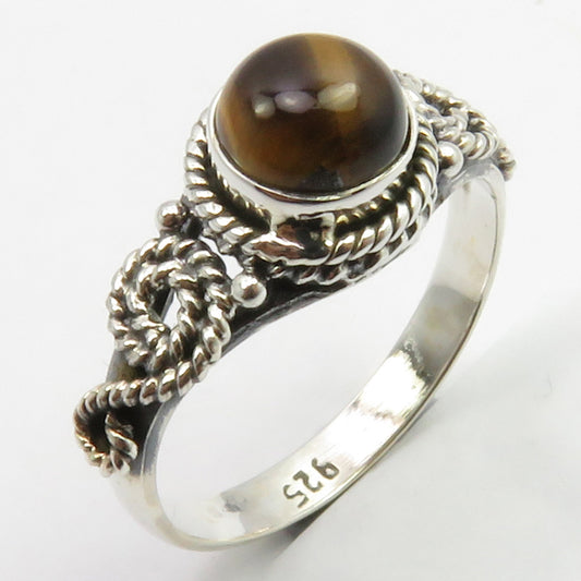 Tiger Eye Sterling and Silver Embellished Ring