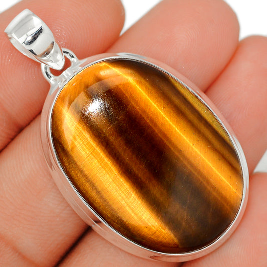 Sterling Silver Tiger Eye Oval Pendant