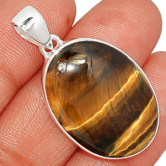 Sterling Silver Tiger Eye Oval Pendant