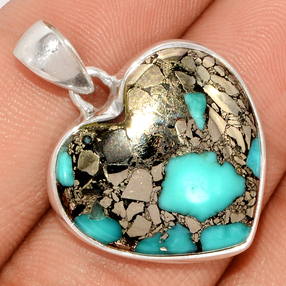 Sterling Silver Turquoise in Pyrite Pendant