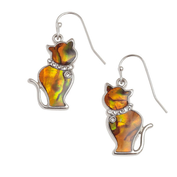 Orange Paua Shell Cat Earrings