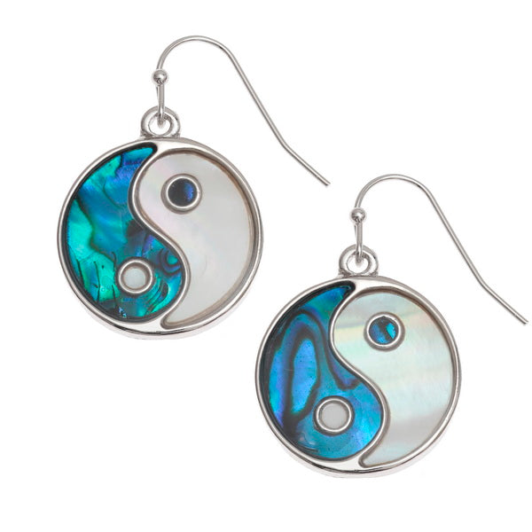 Blue Paua & Mother of Pearl Yin Yang Earrings