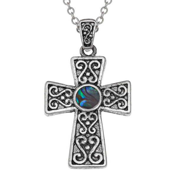 Paua Shell Celtic Cross Pendant