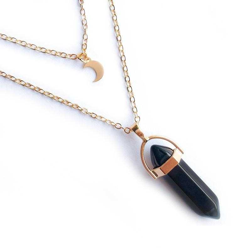 Black Agate Moon / Point Layered Necklace