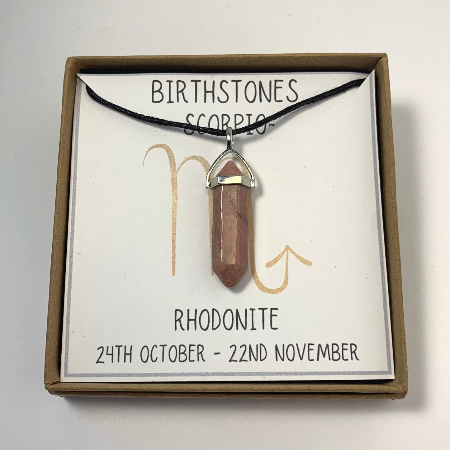 Scorpio - Rhodonite Birthstone Pendant (24th October - 22nd November)