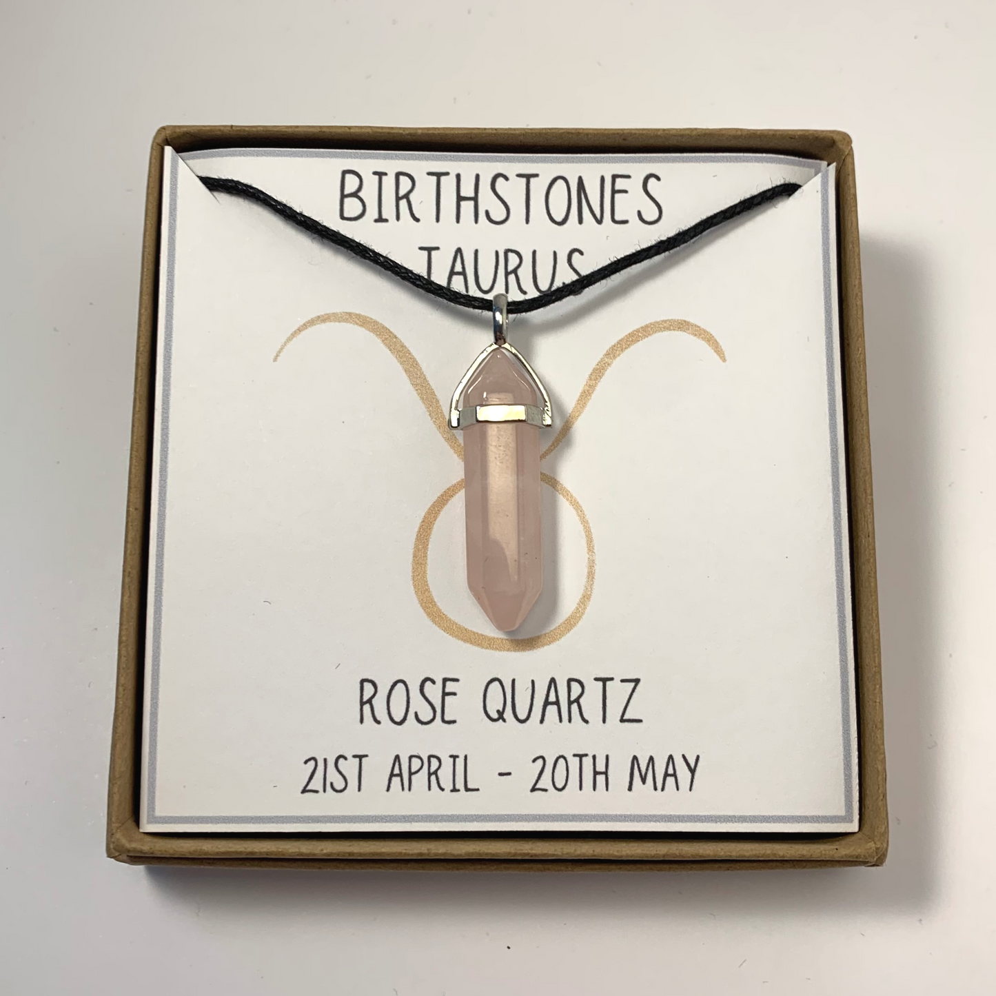 Taurus - Rose Quartz Birthstone Pendant (21st April - 20th May)