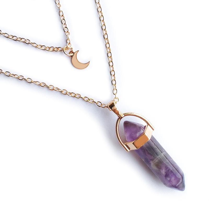 Purple Agate Moon / Point Layered Necklace